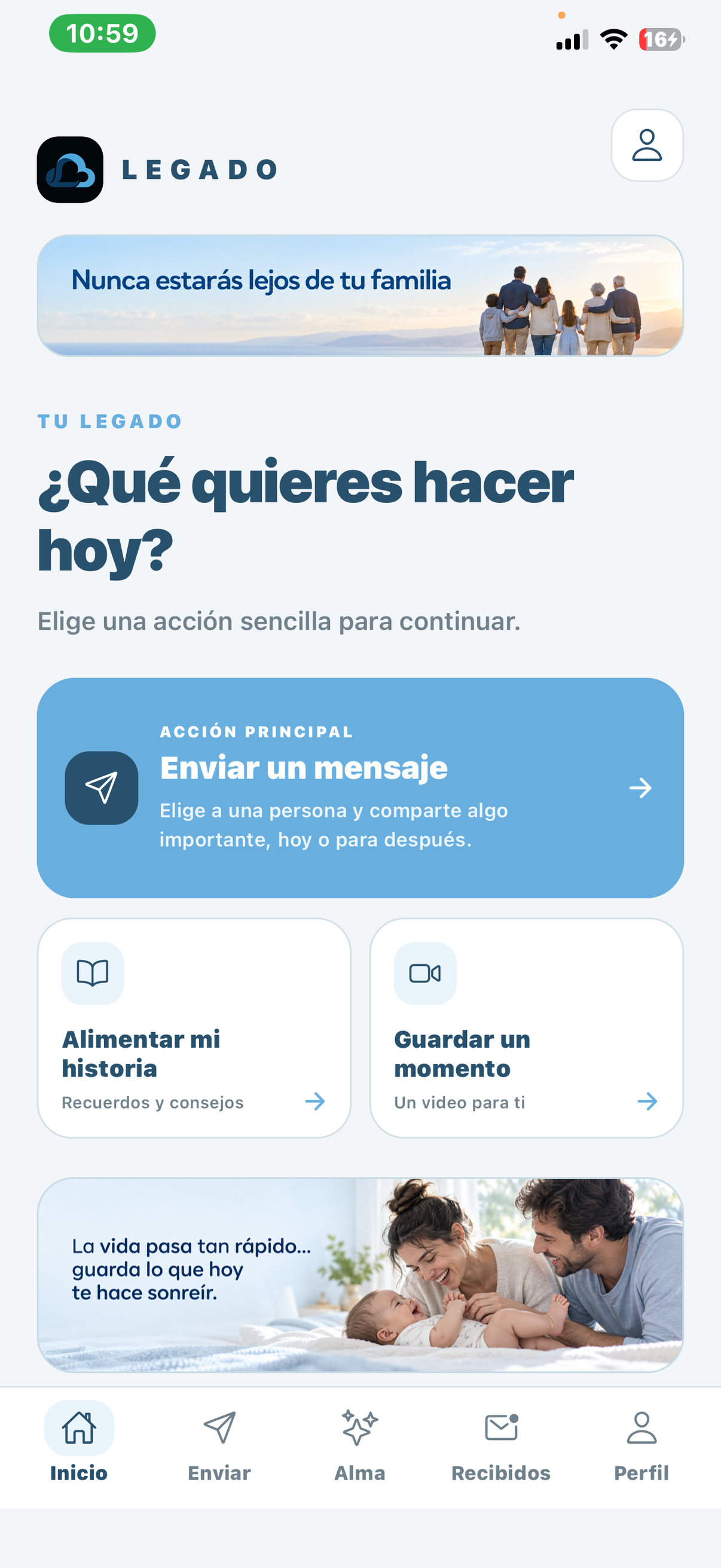 Pantalla de inicio de Legado